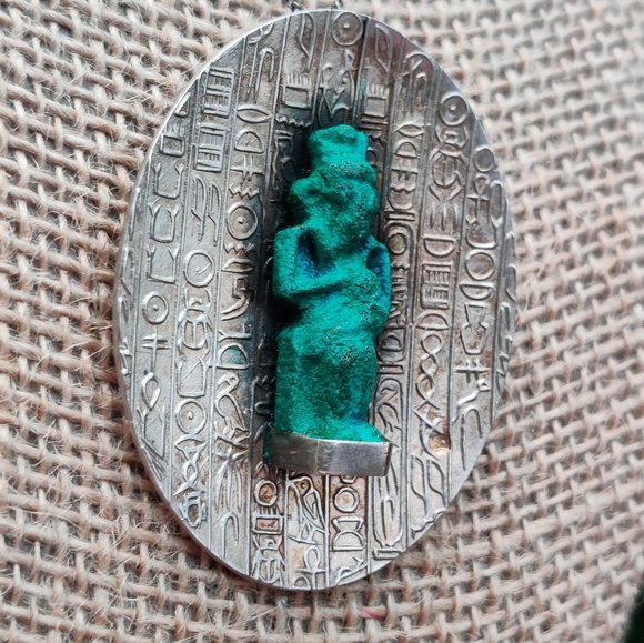 Egyptian Revival Pin/Brooch Necklace Sterling Silver Vintage - Picture 8 of 15